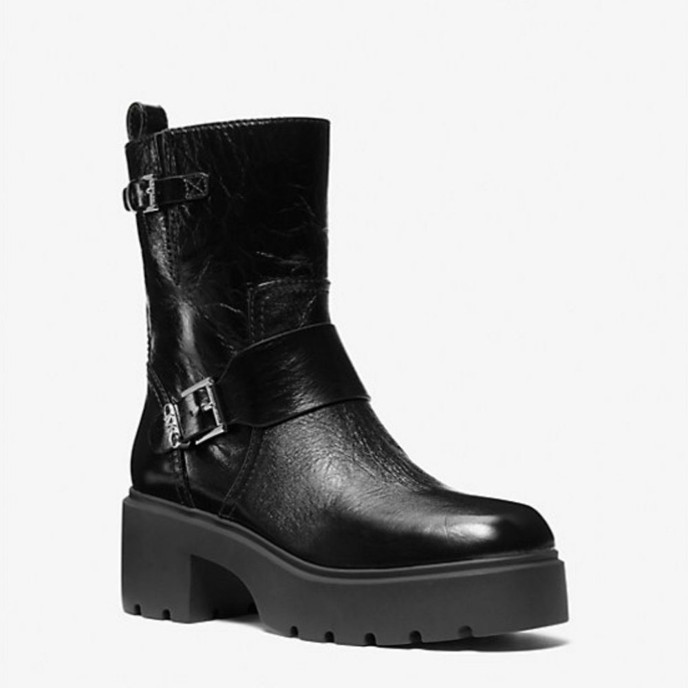 New Women's Michael Kors Perry Crinkled Patent Leather Boot - Picture 5 of 16
